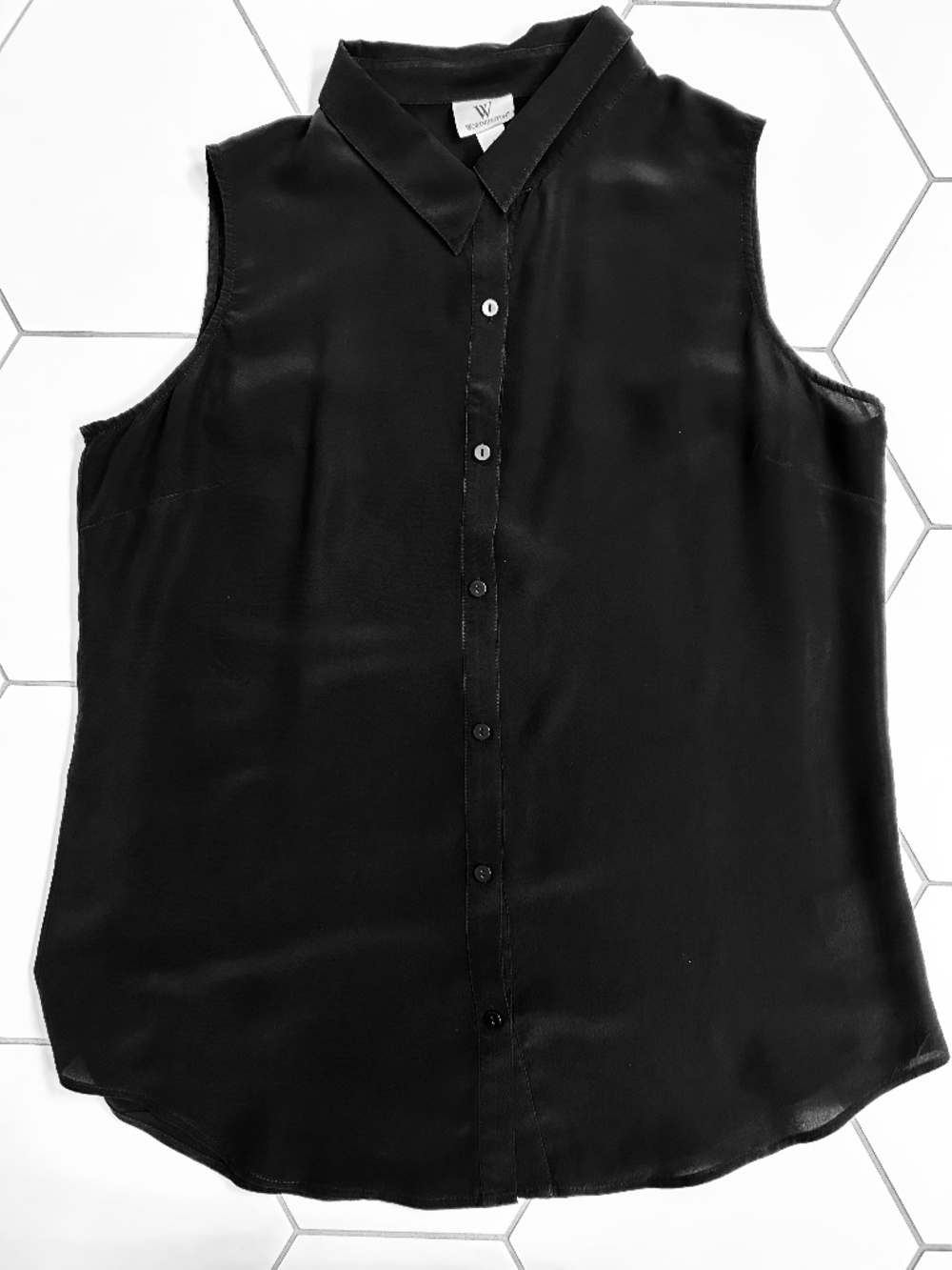 Worthington Black Sleeveless Silk Button Down Blouse, Size L